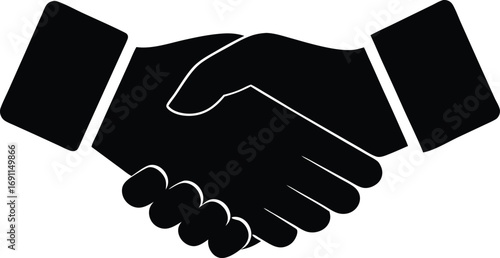 Handshake Deal Vector - Solid Black Agreement Icon - Trust, teamwork, Contract Signing. Handshake Deal Agreement Vector Illustration - Business Partnership Symbol