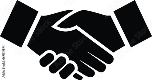 Handshake Deal Vector - Solid Black Agreement Icon - Trust, teamwork, Contract Signing. Handshake Deal Agreement Vector Illustration - Business Partnership Symbol