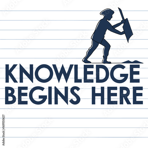 Knowledge Begins Here Concept with Silhouette of Child Planting a Tree of Knowledge