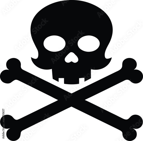 Skull and Crossbones Black Silhouette, Pirate Flag Silhouette - Classic Jolly Roger Skull with Crossed Bones Vector Art