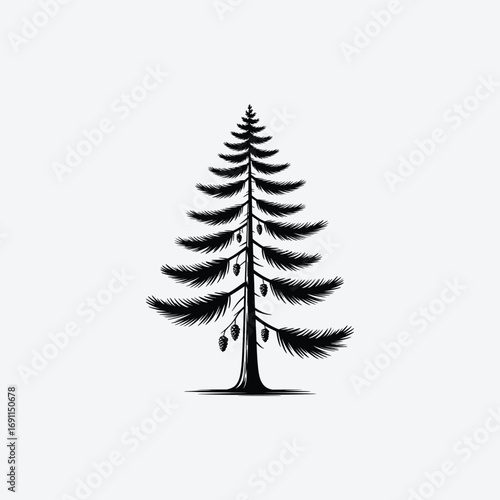 Vector art of hand drawn silhouette of a fir tree with cones perfect for christmas and winter designs