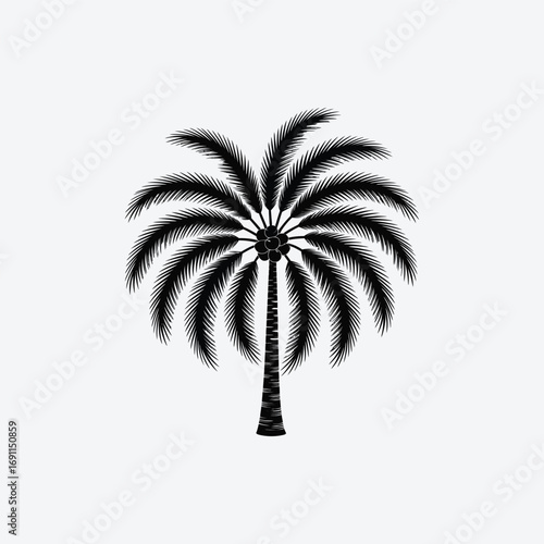 Illustration of a palm tree, a symbol of tropical paradise and relaxation, in black ink style