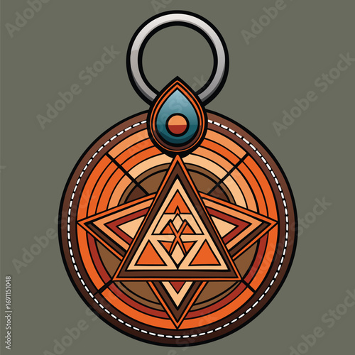 Decorative geometric pendant with abstract design and warm orange color palette suitable for modern decoration and spiritual concepts