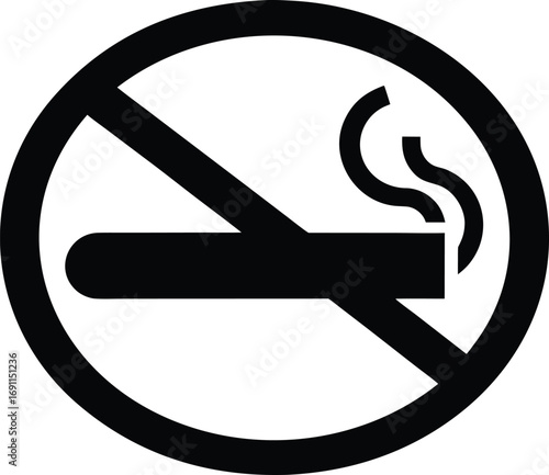No Smoking Symbol - Red Circle and Slash over Black Cigarette Vector Icon. Prohibited Smoking Sign - Red and Black Vector Illustration.