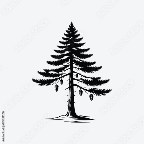 Vector art of silhouette of a fir tree with cones, a timeless symbol of natures enduring beauty