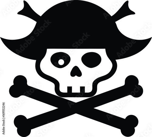 Pirate Bone and Skull Silhouette Vector Illustration. Pirate Skull and Crossed Bones Silhouette - Black Vector Icon