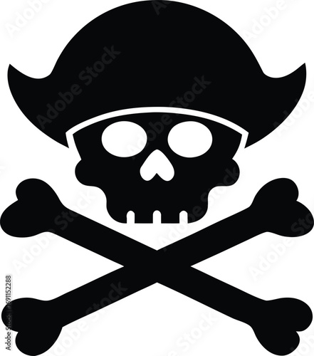 Pirate Bone and Skull Silhouette Vector Illustration. Pirate Skull and Crossed Bones Silhouette - Black Vector Icon