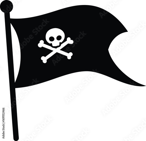Pirate Skull Flag Symbol, Simple Black Silhouette Vector Icon