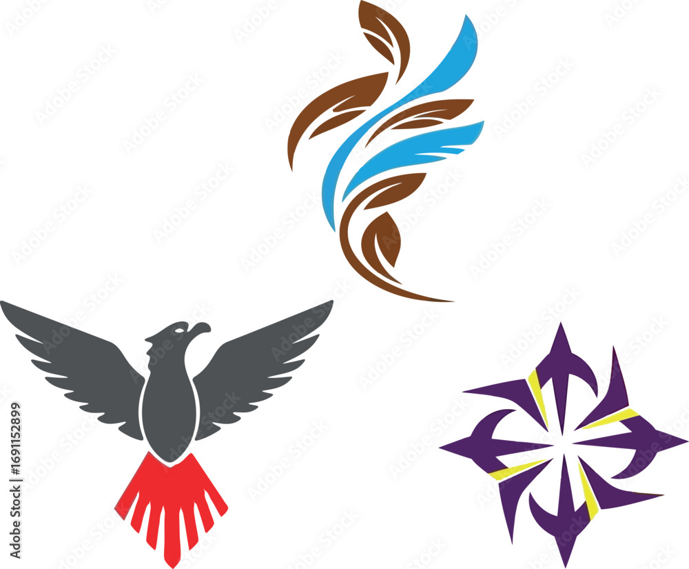Fototapeta premium Eagle, Floral, & Compass Logos