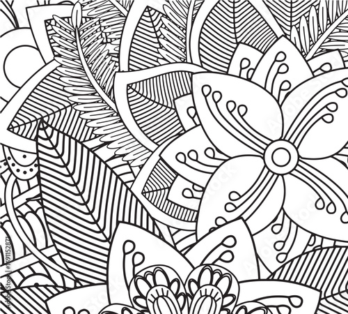 Ink drawn floral border coloring pages for adults 