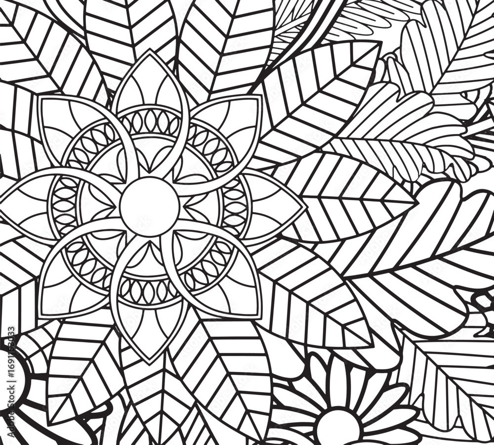 Obraz premium Ink drawn floral border coloring pages for adults 