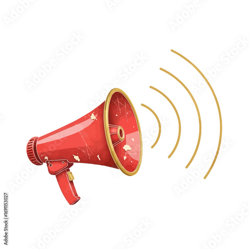 Red Megaphone with Sound Waves Illustration