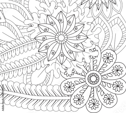Ink drawn floral border coloring pages for adults 