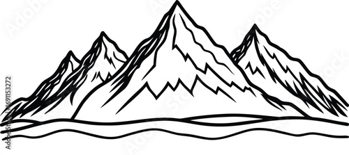 Hand drawn mountain peaks against a calm horizon simple sketch graphic
