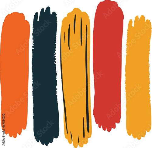 Collection of diverse bold hand drawn ink brush stroke elements with a textured artistic feel