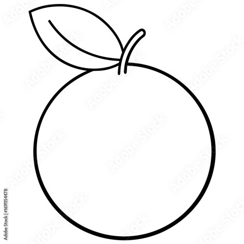 Orange with leaves outline vector, a modern orange icon art design, black vector of an orange, simple orange art, an orange fruit isolated