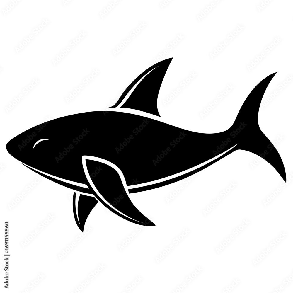 Obraz premium Shark fish vector, a modern shark sea fish icon art design, black vector of a shark outline, simple shark art, a set of shark icons isolated