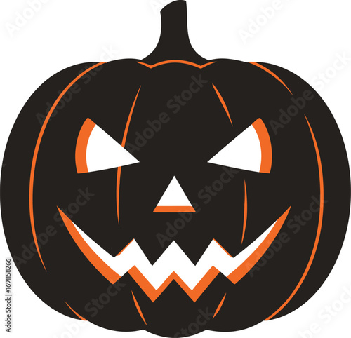 Spooky halloween pumpkin illustration with a menacing grin, perfect for holidaythemed designs and decorations, ideal for seasonal promotions