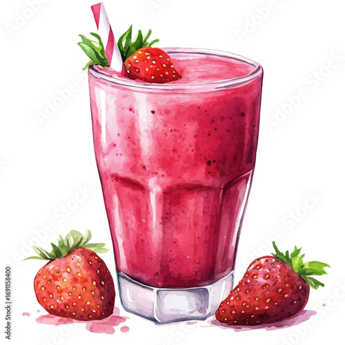 Smoothie, watercolor drawing vector, isolated on a white background.