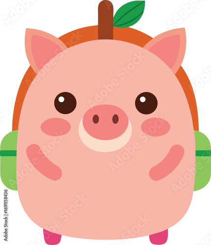 Adorable Pink Pig Backpack Illustration Cute Cartoon Animal Design