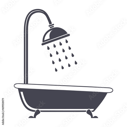 Vintage Bathtub with Shower Head Icon Illustration