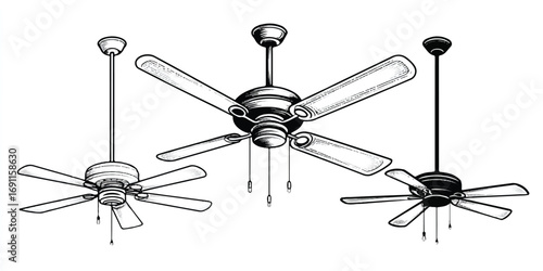 Ceiling Fan Collection Illustration of Home Cooling Solutions and Interior Design Element for Ventilation
