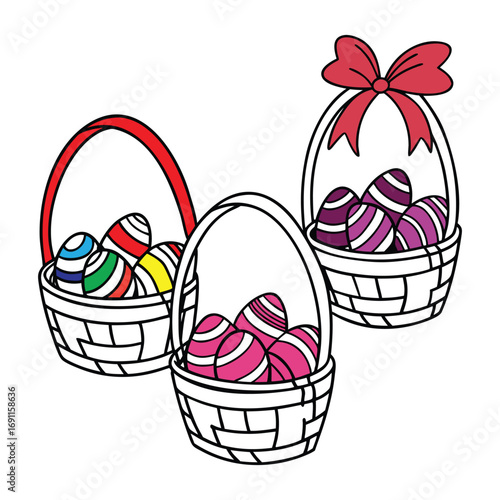 Colorful Easter Baskets with Decorated Eggs Illustration