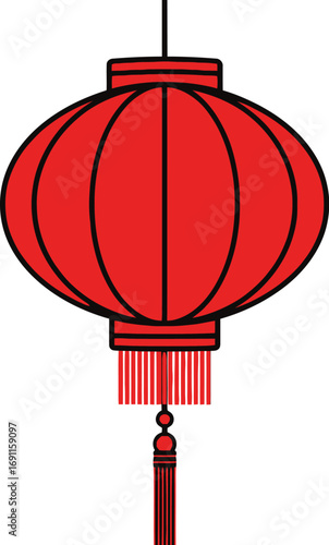 Illustration of a red chinese lantern, a traditional symbol of celebration, culture, festival, decoration, and good fortune in asian countries