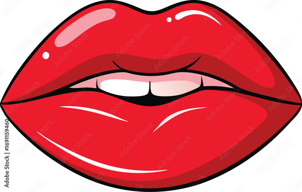 Obraz premium Red cartoon lips with white teeth and glossy finish