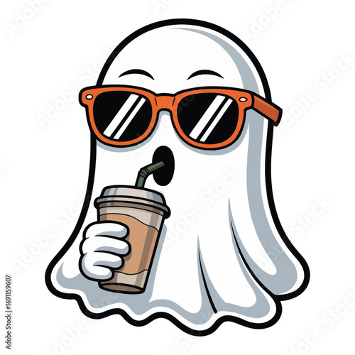 hand drawn cartoon illustration center a ghost (boo) looking straight ahead symmetrically,