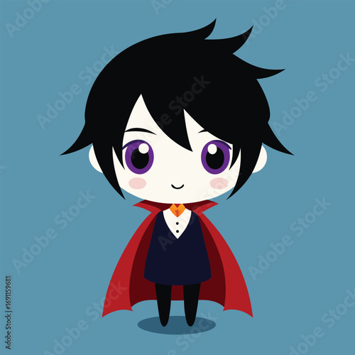 Charming Chibi Vampire Boy with Dark Hair and Red Eyes