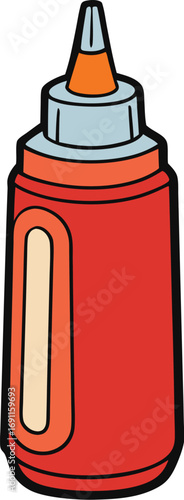 Red cartoon squeeze bottle with orange cap condiment