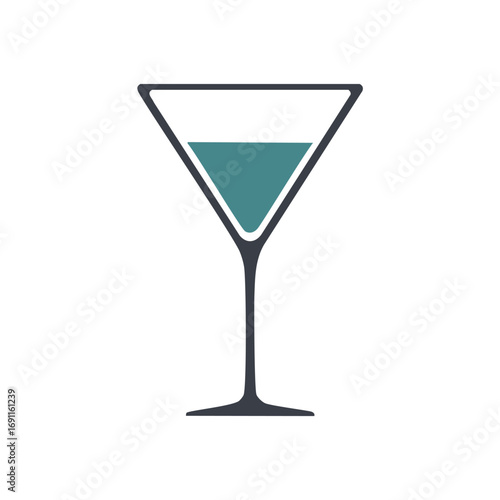 Dark rimmed martini glass with teal liquid cocktail glass beverage