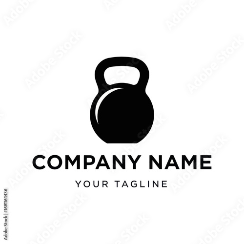 Simple black silhouette logo featuring a kettlebell, representing strength, fitness, and a company brand.