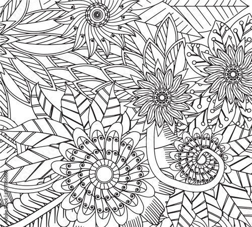 Vector illustration flowers coloring pages for kdp 