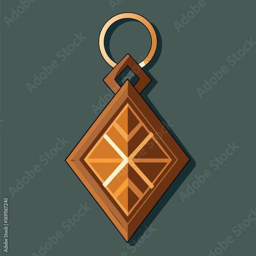 Detailed illustration of a golden pendant with an ornate geometric design and a simple ring for a minimalistic presentation
