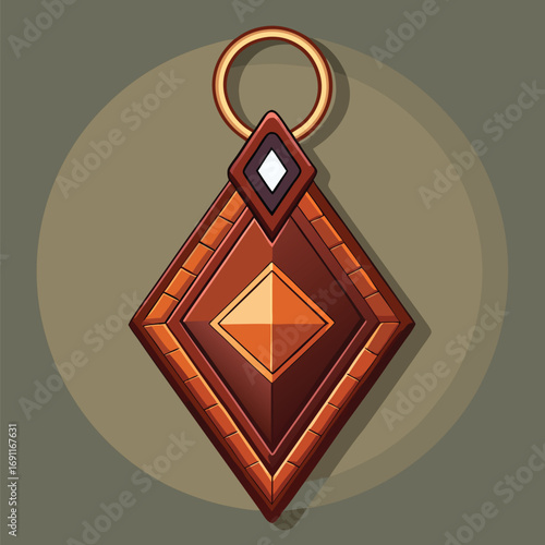Vector illustration of a decorative bronze pendant with a diamond shape design suitable for jewelry, embellishments, or graphic elements.