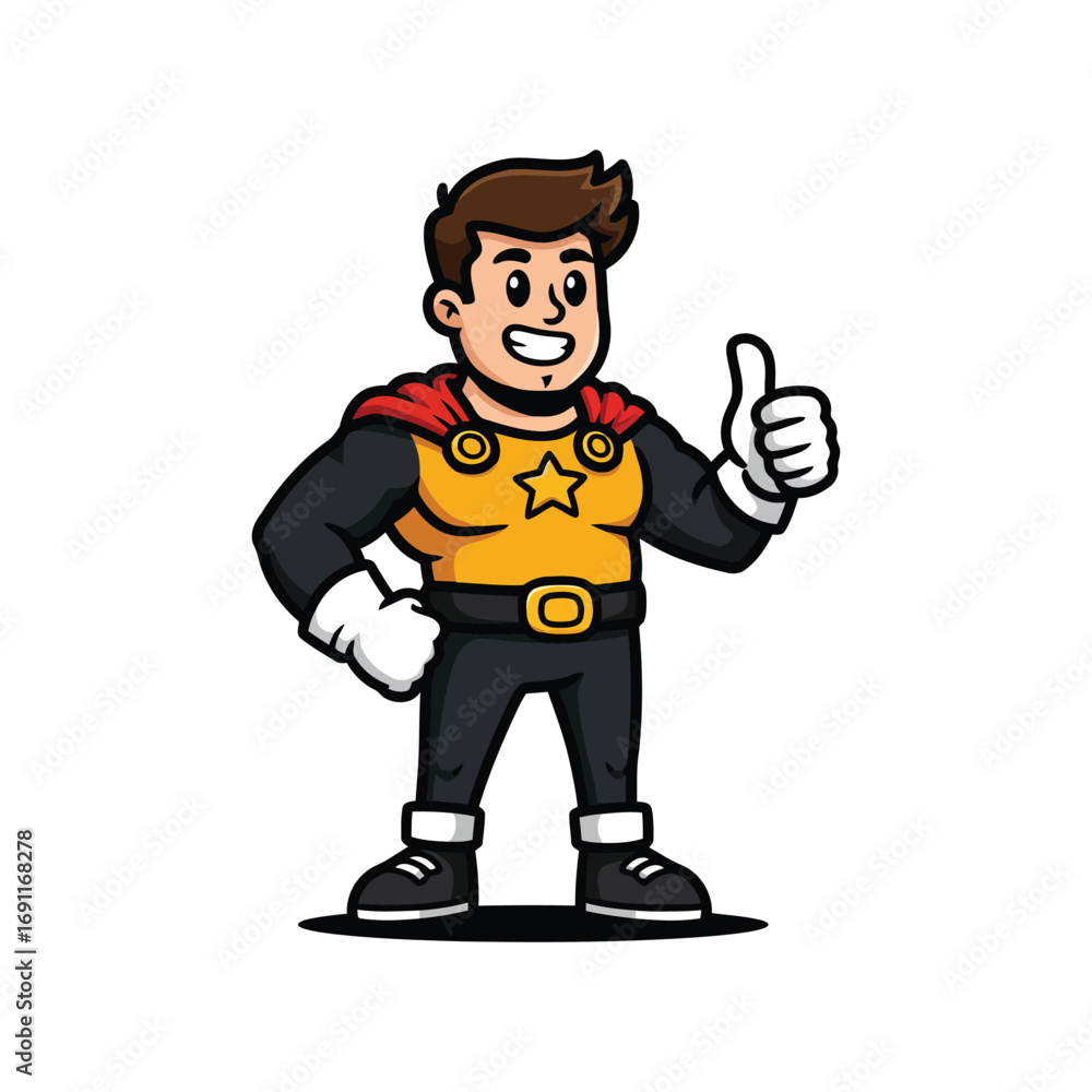 Obraz premium Cartoon superhero mascot character giving a thumbs up gesture.