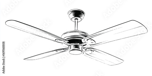 Detailed sketch of a classic ceiling fan with four blades design providing ventilation