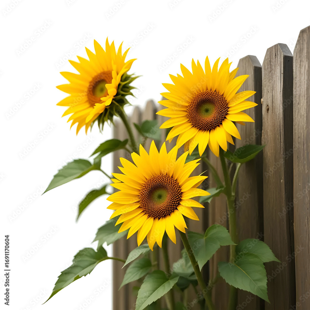 Obraz premium Bright yellow sunflowers blooming vibrantly.