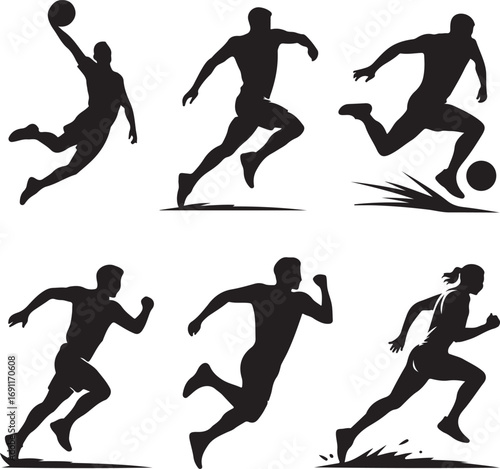 Dynamic Silhouettes of Athletes in Action A Variety of Sports and Movements Captured in Black and White Graphics