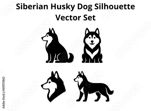 Siberian Husky Dog Silhouette Vector Set