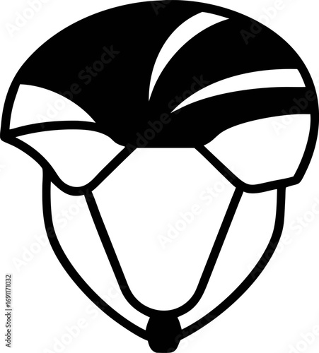Simple line art drawing of a sports safety helmet for cycling or climbing. Isolated black and white vector graphic illustration