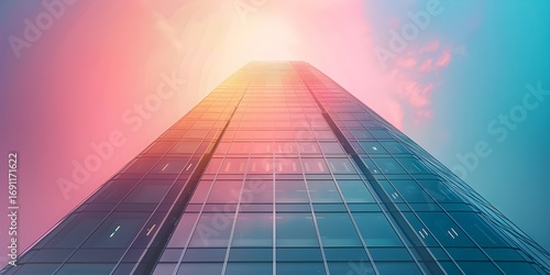 Wallpaper Mural Modern futuristic skyscraper facade illuminated by warm sunset glow and urban skyline view Torontodigital.ca