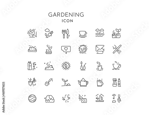 Modern minimalist gardening icons perfect for website design and spring gardening marketing campaigns