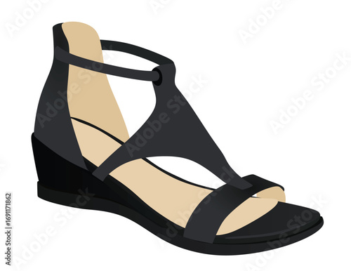 Black high heel sandal. vector illustration	