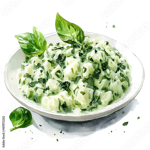 watercolor of Risotto, vector, isolated on a white background.