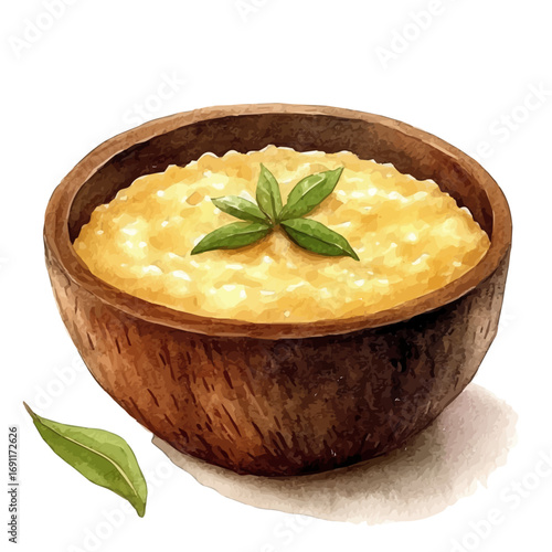 watercolor vector of Rice Pudding, isolated on a white background.