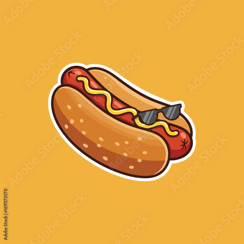 Cool Hot Dog Character Wearing Sunglasses Cartoon Illustration.