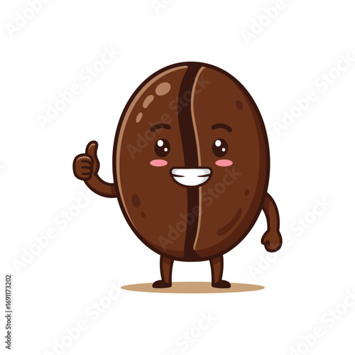 Cute coffee bean character mascot giving a thumbs up.